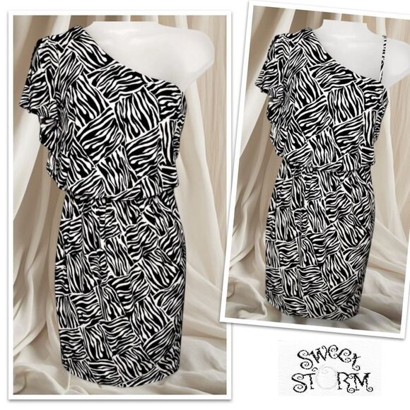 Sweet Storm Dresses & Skirts - Zebra One Shoulder Mini Dress